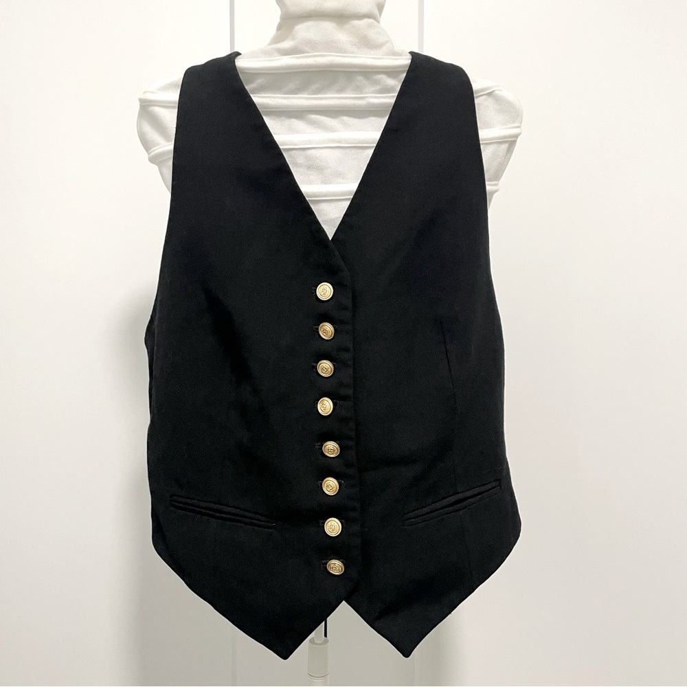 Liz Claiborne Black Button Front Vest with Gold Buttons